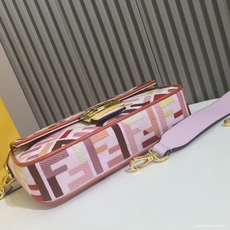Cheap HOT Canvas Multi Motif Bag In Fendi Medium Baguette FF Pink 0819